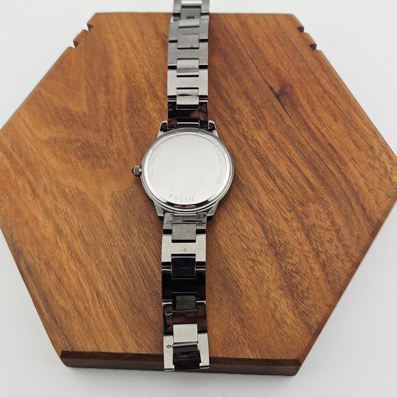 Fossil Women's Gunmetal Silver Bracelet Watch Rhinestone Crystal Bezel ES-3207 - Picture 5 of 7